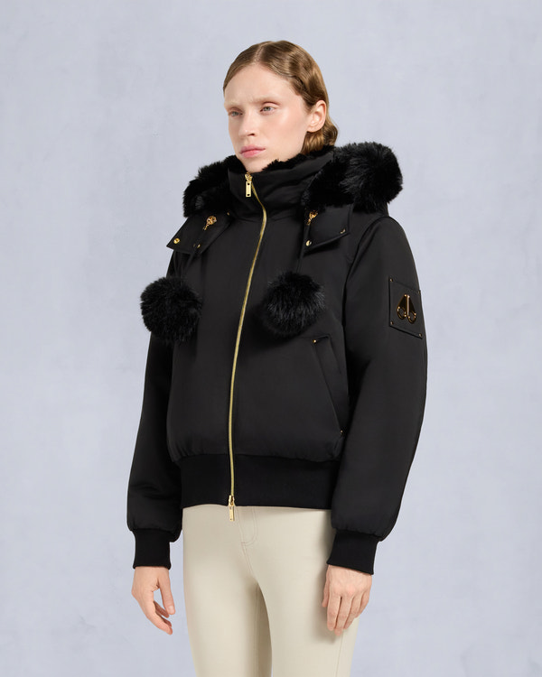 Moose Knuckles GOLD SERIES ORIGINAL SATIN DEBBIE BOMBER JACKET BLACK