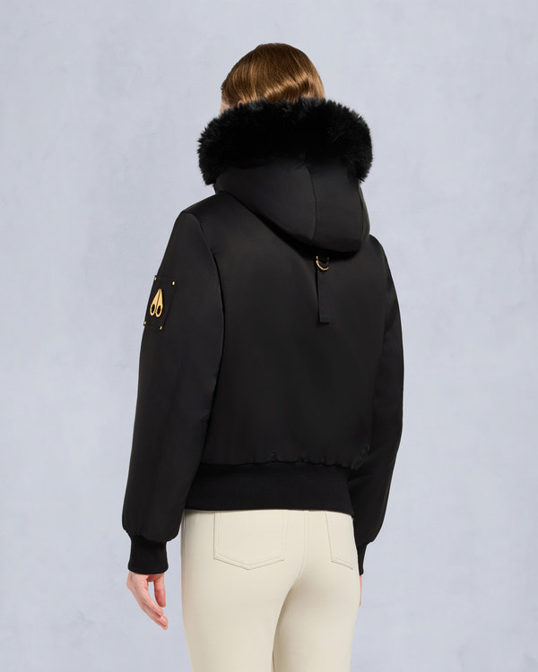 Moose Knuckles GOLD SERIES ORIGINAL SATIN DEBBIE BOMBER JACKET BLACK