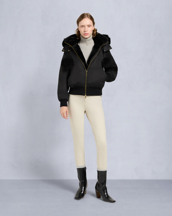 moose knuckles GOLD SERIES ORIGINAL SATIN DEBBIE BOMBER JACKET BLACK