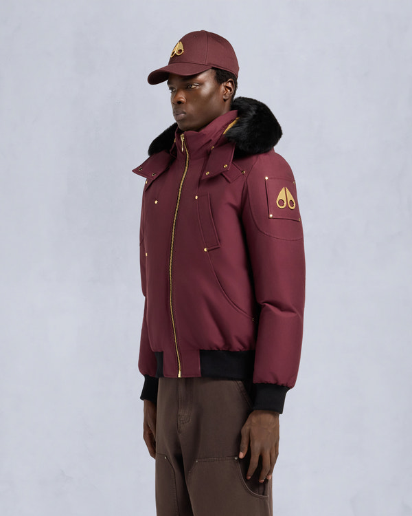Moose Knuckles GOLD SERIES ORIGINAL SHEARLING TRIM BALLISTIC BOMBER BEET/BLACK