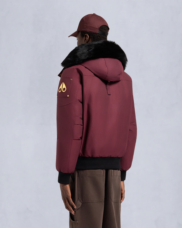 Moose Knuckles GOLD SERIES ORIGINAL SHEARLING TRIM BALLISTIC BOMBER BEET/BLACK