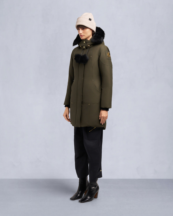 Moose Knuckles GOLD SERIES STIRLING SHEARLING TRIM PARKA DARK OLIVE/BLACK