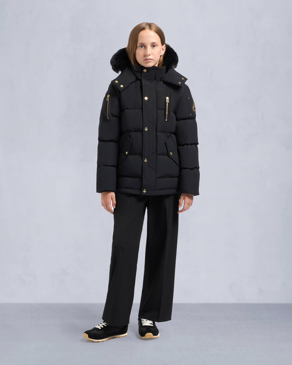 moose knuckles KIDS UNISEX ORIGINAL GOLD SERIES SHEARLING TRIM 3Q JACKET BLACK/BLACK