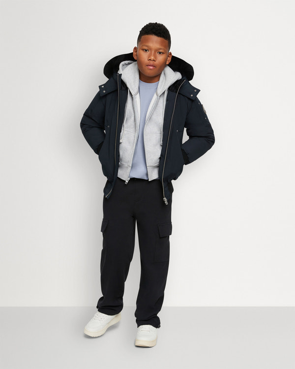 moose knuckles KIDS UNISEX ORIGINAL SHEARLING TRIM BOMBER NAVY/BLACK