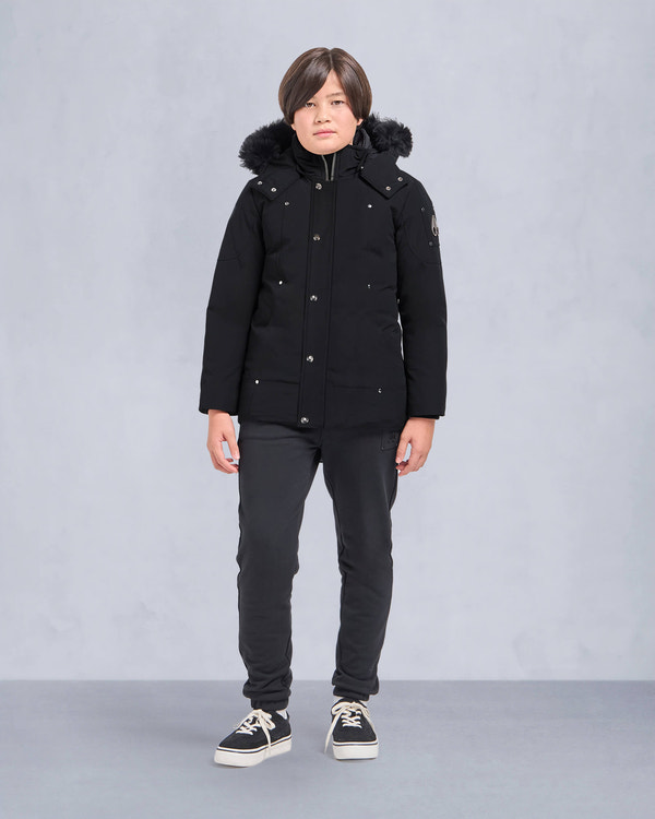 moose knuckles KIDS UNISEX ORIGINAL SHEARLING TRIM PARKA BLACK/BLACK