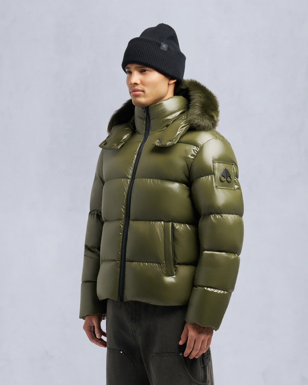 Moose Knuckles KINGS PUFFER SHEARLING TRIM JACKET MOSS