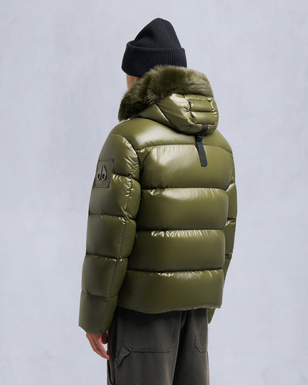 Moose Knuckles KINGS PUFFER SHEARLING TRIM JACKET MOSS