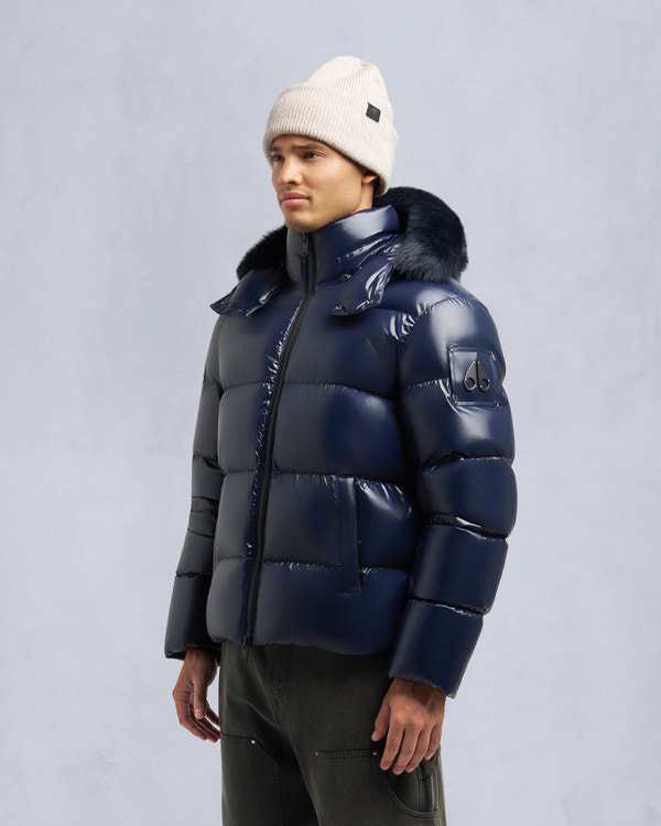 Moose Knuckles KINGS PUFFER SHEARLING TRIM JACKET NAVY