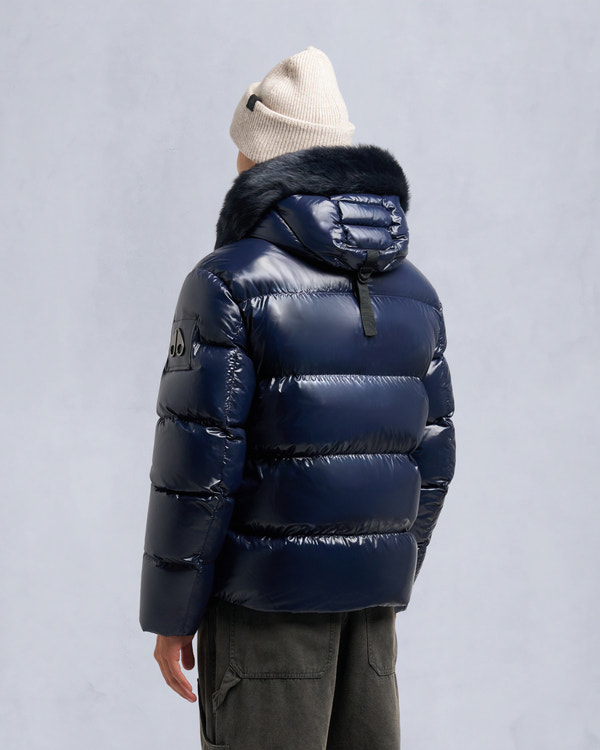 Moose Knuckles KINGS PUFFER SHEARLING TRIM JACKET NAVY
