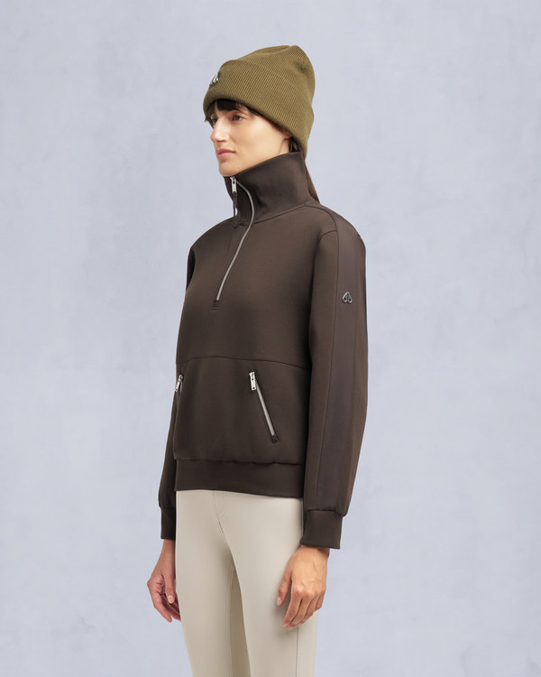 Moose Knuckles MIX MEDIA QUARTER ZIP SWEATER ESPRESSO