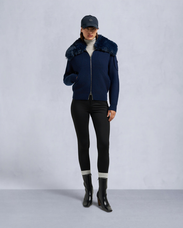 moose knuckles CORINA FULL-ZIP SWEATER NAVY