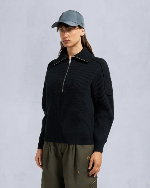 Moose Knuckles CORINA QUARTER-ZIP SWEATER BLACK