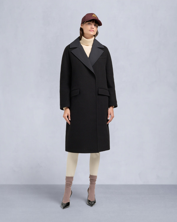 moose knuckles LAFLEUR WOOL LONG WRAP COAT BLACK