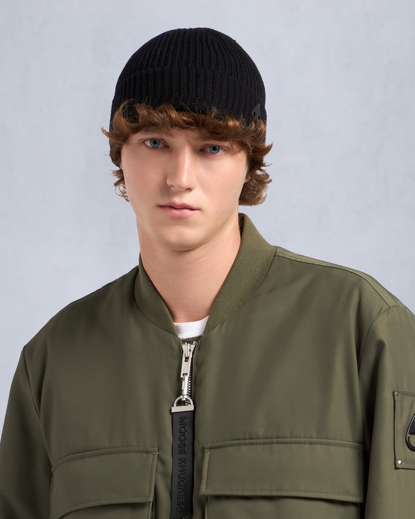 Moose Knuckles LOGO RIBBED BEANIE BLACK