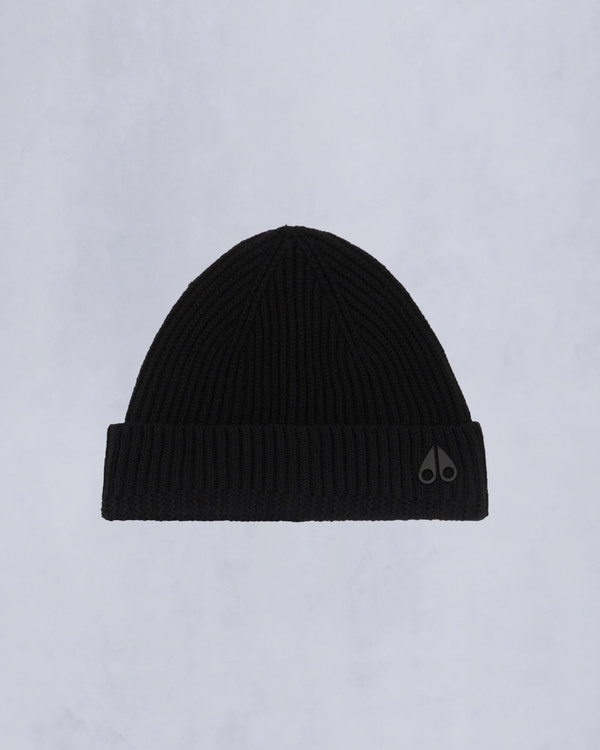 moose knuckles LOGO RIBBED BEANIE BLACK