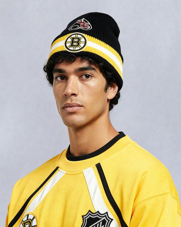 moose knuckles NHL X MOOSE KNUCKLES BRUINS BEANIE BLACK/YELLOW/BONE