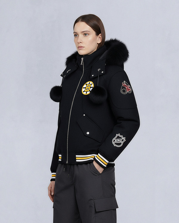 Moose Knuckles NHL X MOOSE KNUCKLES BRUINS BOMBER JACKET BLACK/BONE