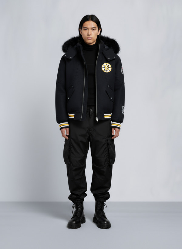 Moose Knuckles NHL X MOOSE KNUCKLES BRUINS BOMBER JACKET BLACK/BONE