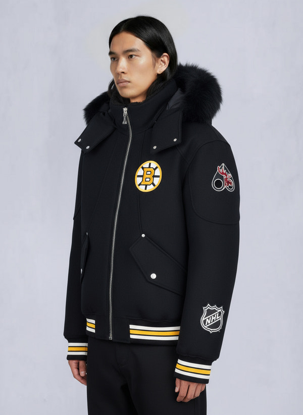 Moose Knuckles NHL X MOOSE KNUCKLES BRUINS BOMBER JACKET BLACK/BONE