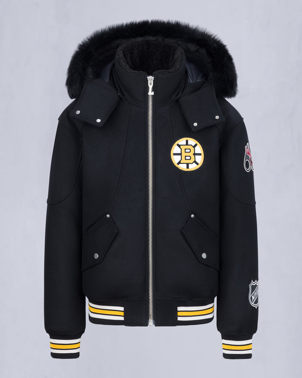 moose knuckles NHL X MOOSE KNUCKLES BRUINS BOMBER JACKET BLACK/BONE