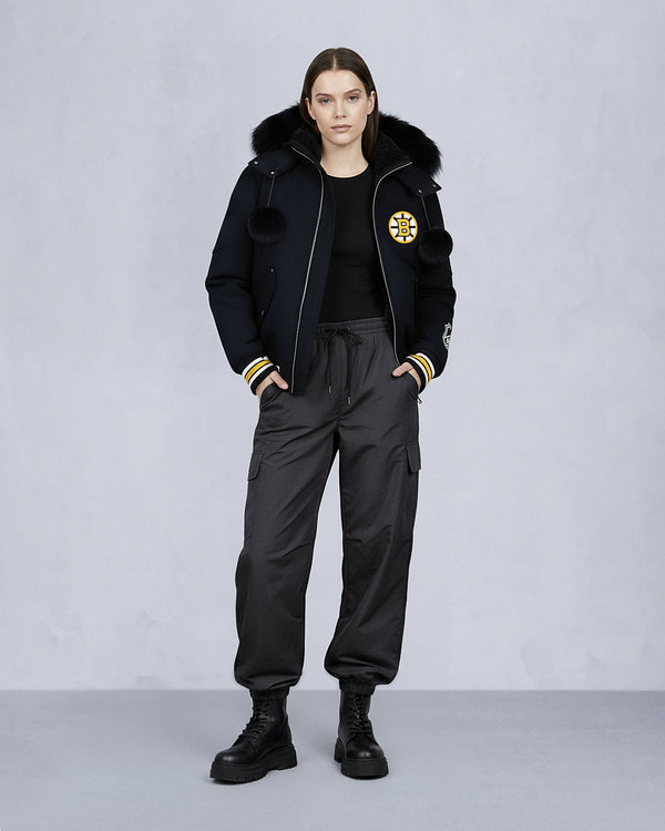 moose knuckles NHL X MOOSE KNUCKLES BRUINS BOMBER JACKET BLACK/BONE