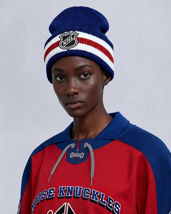moose knuckles NHL X MOOSE KNUCKLES CANADIENS BEANIE BLUE/RED/BONE