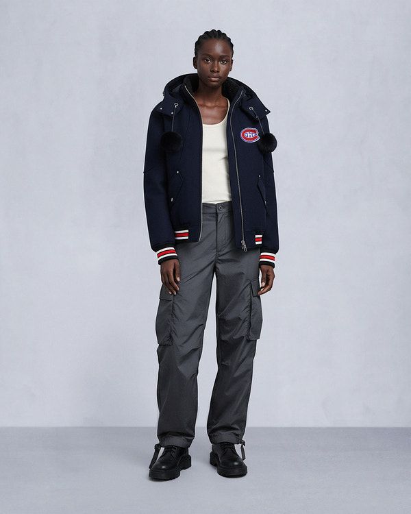 moose knuckles NHL X MOOSE KNUCKLES CANADIENS BOMBER JACKET NAVY/RED/BONE/BLACK