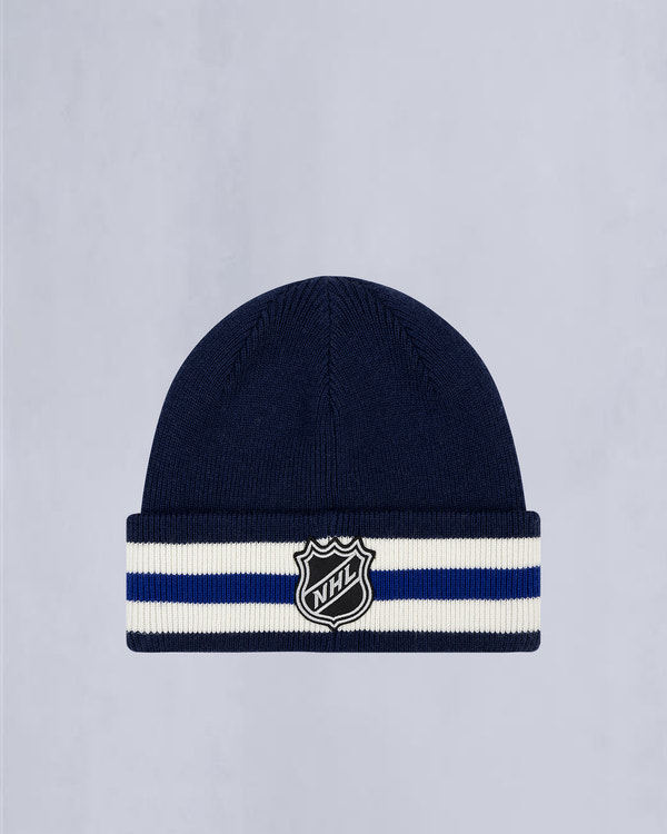 Moose Knuckles NHL X MOOSE KNUCKLES MAPLE LEAFS BEANIE NAVY/MAPLE LEAF BLUE/BONE