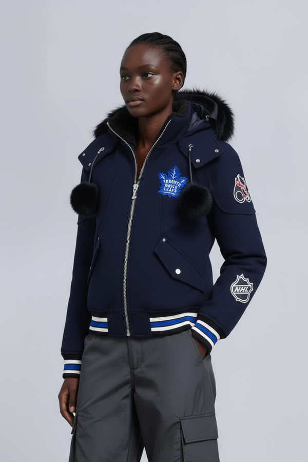Moose Knuckles NHL X MOOSE KNUCKLES MAPLE LEAFS BOMBER JACKET NAVY