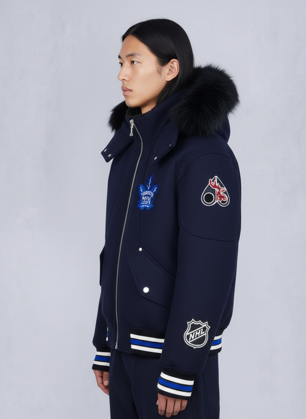 Moose Knuckles NHL X MOOSE KNUCKLES MAPLE LEAFS BOMBER JACKET NAVY