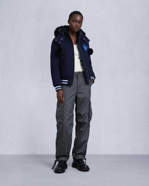 moose knuckles NHL X MOOSE KNUCKLES MAPLE LEAFS BOMBER JACKET NAVY