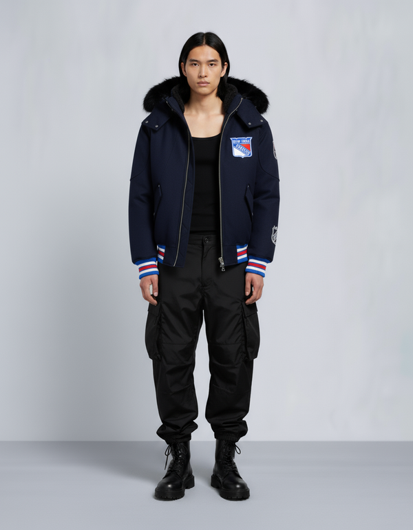 moose knuckles NHL X MOOSE KNUCKLES RANGERS BOMBER JACKET NAVY/RED/BONE/BLACK