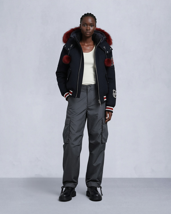 moose knuckles NHL X MOOSE KNUCKLES TEAM BOMBER JACKET BLACK/SUMAC/BONE