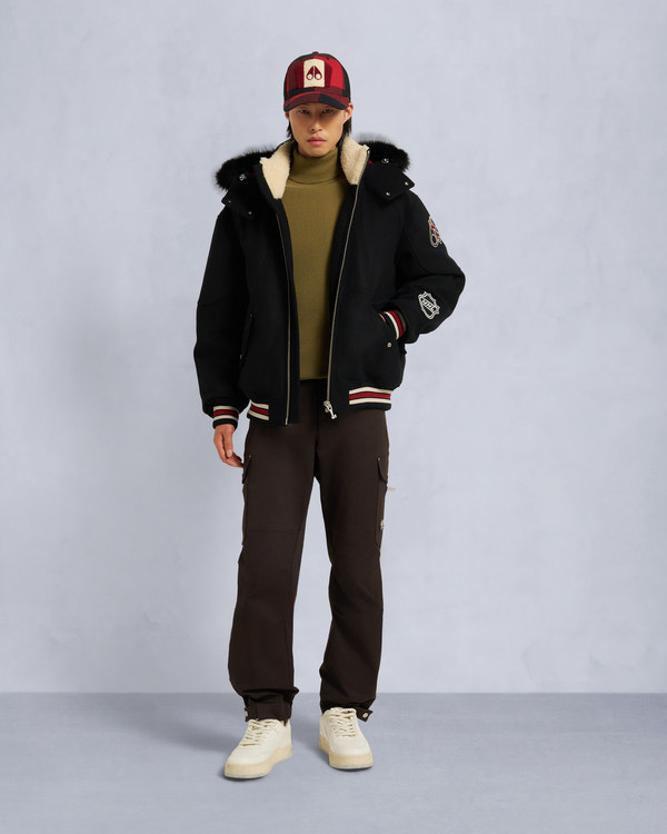 moose knuckles NHL X MOOSE KNUCKLES TEAM BOMBER JACKET BLACK/SUMAC/BONE