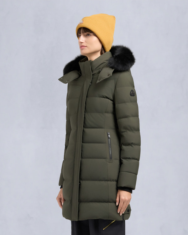 Moose Knuckles NYLUXE WATERSHED SHEARLING TRIM PARKA DARK OLIVE/BLACK