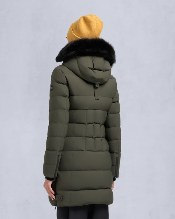 Moose Knuckles NYLUXE WATERSHED SHEARLING TRIM PARKA DARK OLIVE/BLACK
