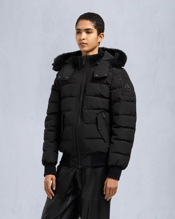 Moose Knuckles ONYX LADRIERE SHEARLING BOMBER JACKET BLACK/BLACK