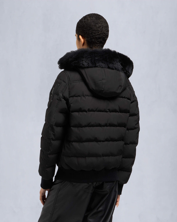 Moose Knuckles ONYX LADRIERE SHEARLING BOMBER JACKET BLACK/BLACK