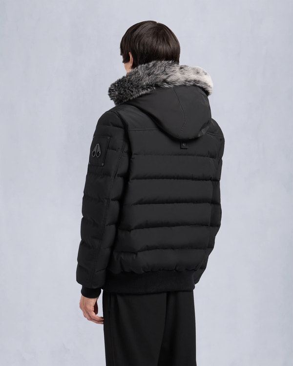 Moose Knuckles ONYX SCOTCHTOWN SHEARLING BOMBER JACKET BLACK/ICE