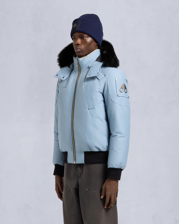 Moose Knuckles ORIGINAL BALLISTIC SHEARLING TRIM BOMBER JACKET BLUESTONE/BLACK