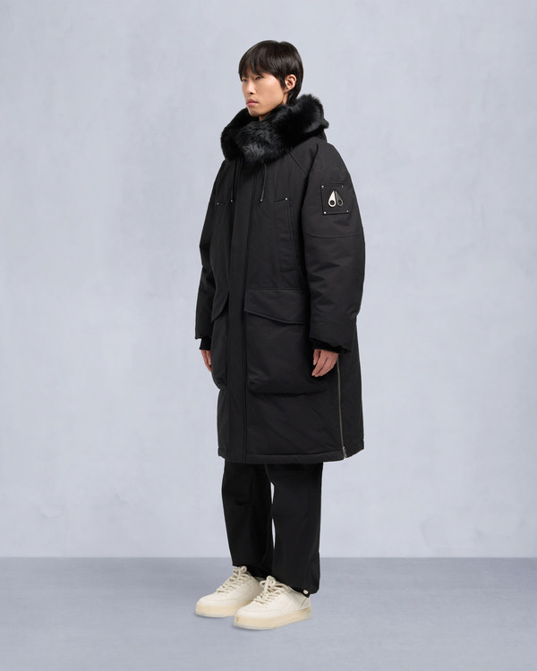 Moose Knuckles ORIGINAL DAWSON SHEARLING TRIM PARKA BLACK/BLACK