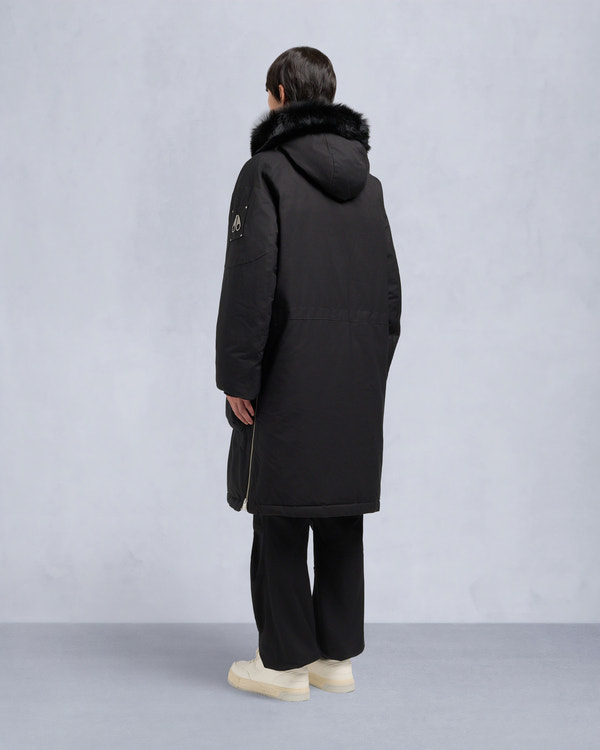 Moose Knuckles ORIGINAL DAWSON SHEARLING TRIM PARKA BLACK/BLACK