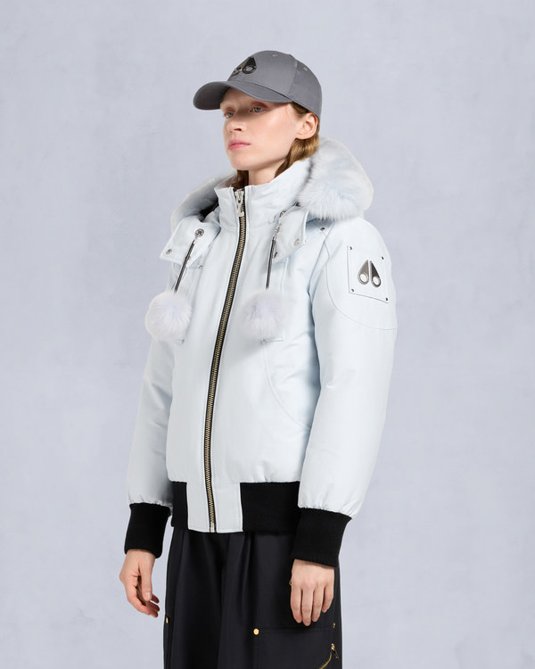 Moose Knuckles ORIGINAL DEBBIE SHEARLING TRIM BOMBER JACKET OXYGEN