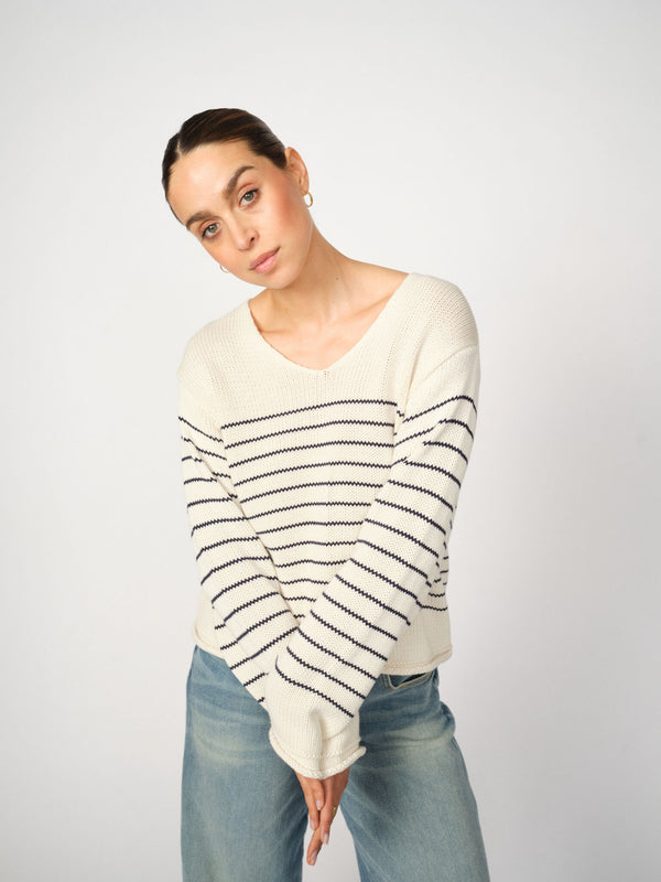 mos mosh MMBine LS V-Neck Stripe Knit