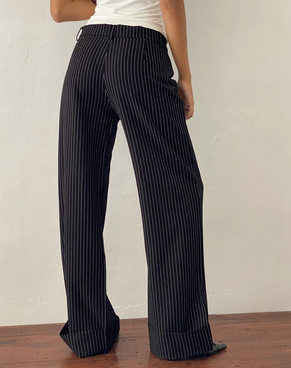 Motel Rocks Abba Low Rise Trouser In Black Pinstripe Tailoring