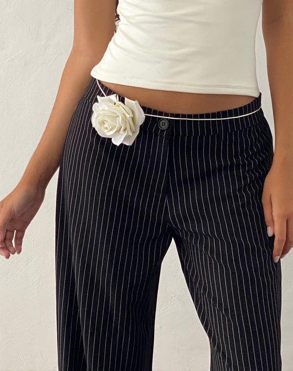 Motel Rocks Abba Low Rise Trouser In Black Pinstripe Tailoring