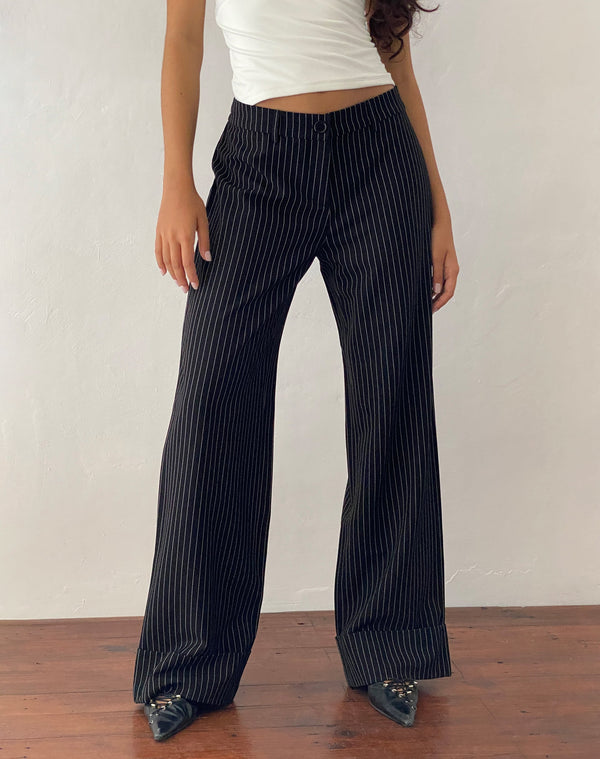 motel rocks Abba Low Rise Trouser in Black Pinstripe Tailoring