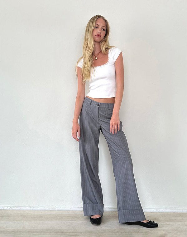 Motel Rocks Abba Low Rise Trouser In Grey Pinstripe