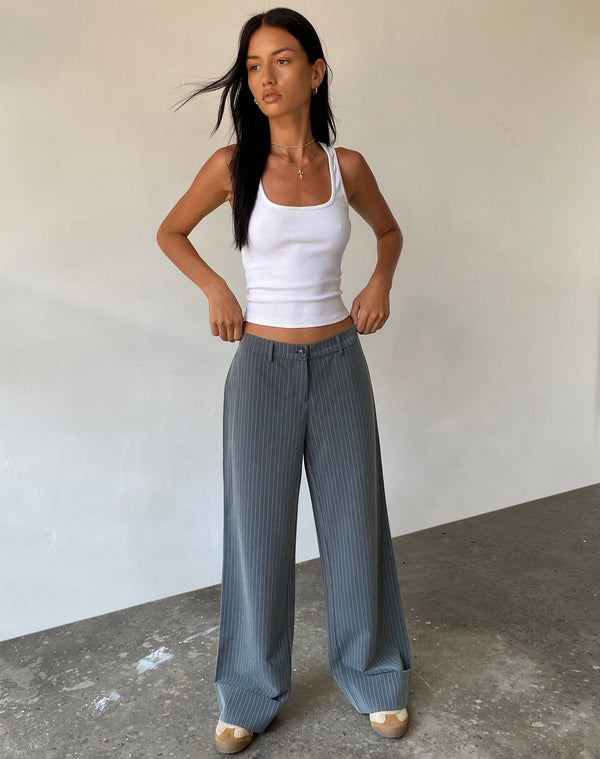 Motel Rocks Abba Low Rise Trouser In Pinstripe Grey