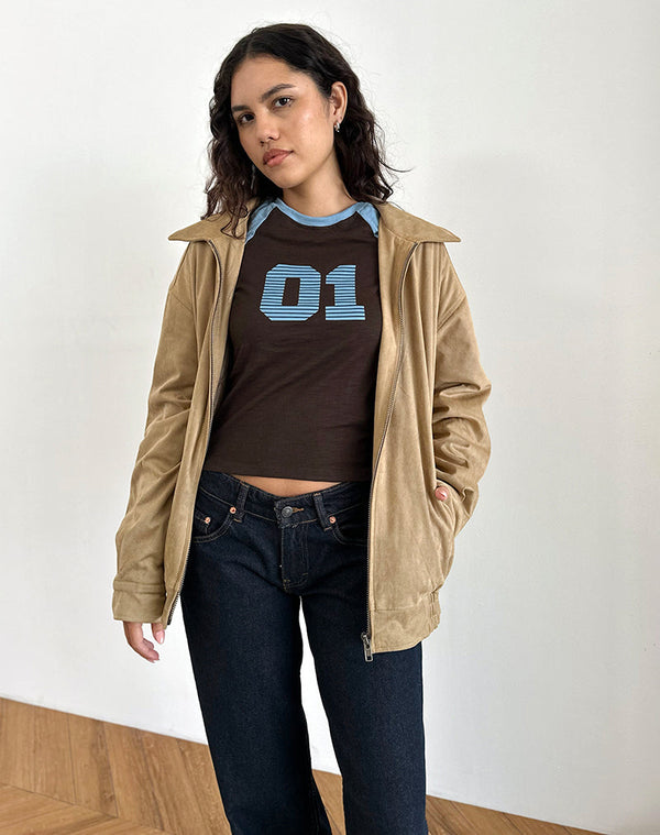 Motel Rocks Agneta Tee In Chocolate Brown And Ash Blue Combination